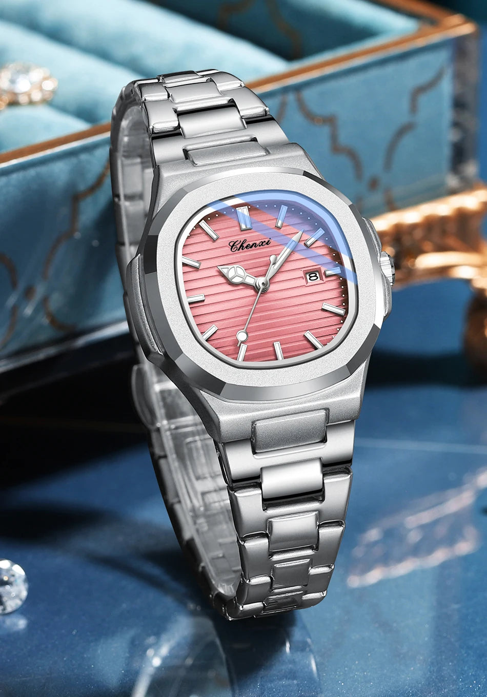 Women's Quartz Watch Pink Fashion Striped Dial in USA