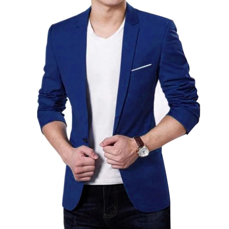 Spring Autumn Fashion New Men Slim Formal Solid Button Lapel IN USA.