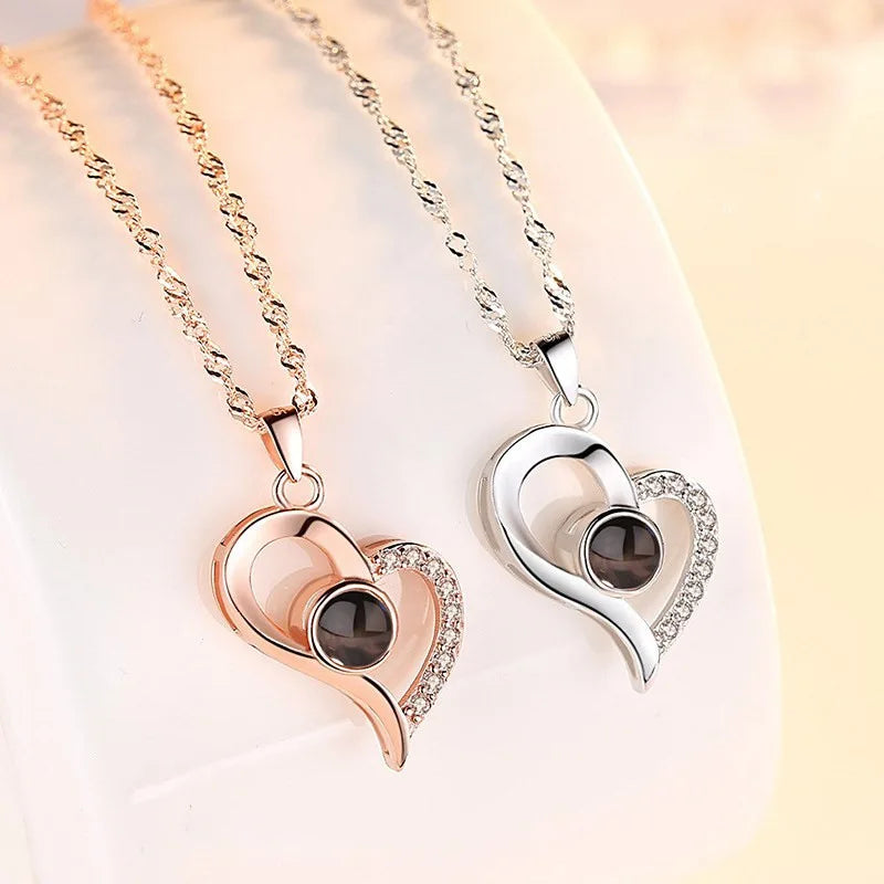 Love Heart Necklace I Love You Projection Pendant Jewelry in USA