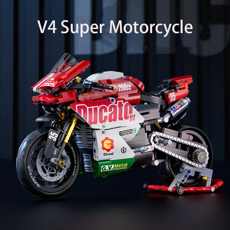 Technic Series Motorcycle V4 Building Blocks Set Super Motorbike Model