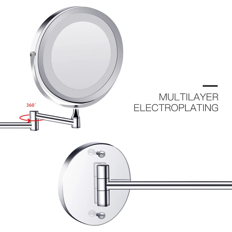 Wall Mounted Folding Arm Extend Bathroom Mirror With LED Light in USA.