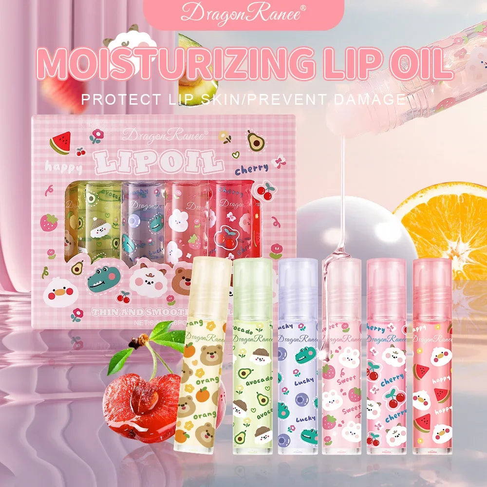 Cute Fruit Cartoon Lip Gloss Set Transparent Colourless Lip in USA