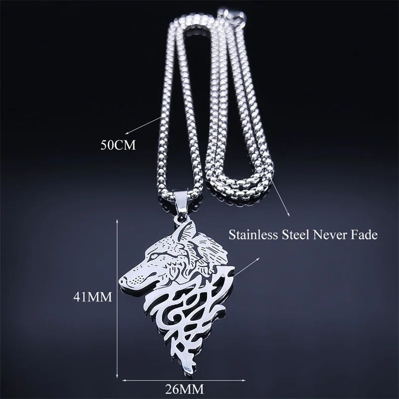 Viking Wolf Head Pendant Necklace Stainless Steel in USA