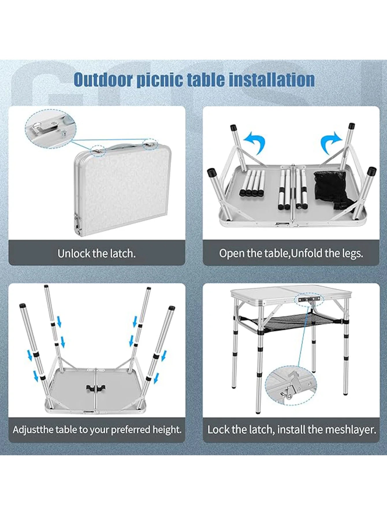 Adjustable Height Carry Handle Camping Table in USA