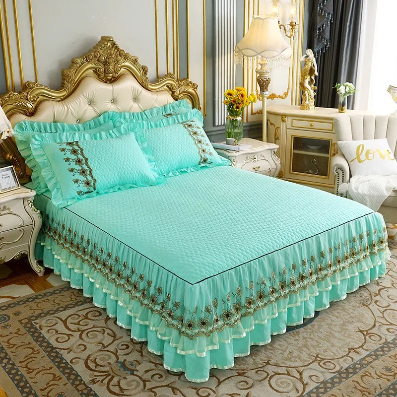 Modern Bed Skirt for Queen King Size Bed with Lace Cotton Bed Spread f