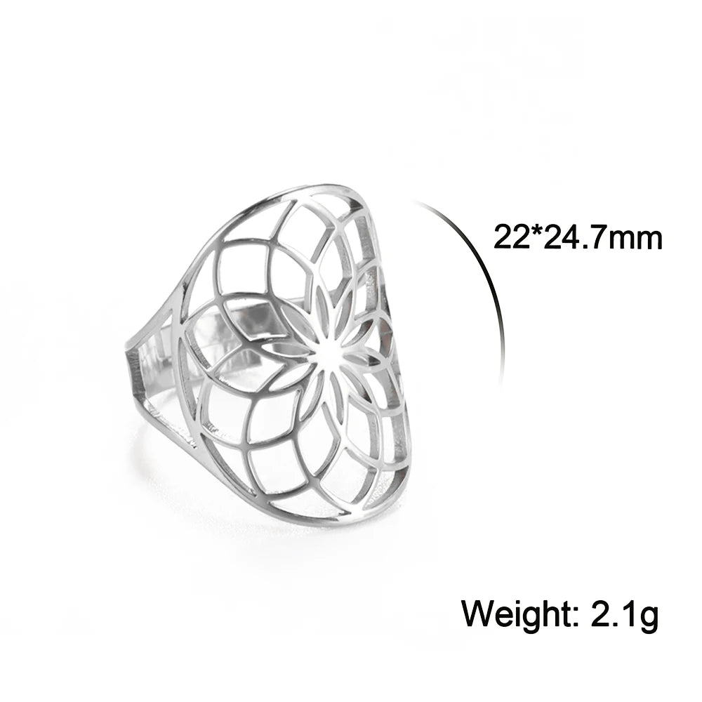 Unift Scared Geometry Flower Life Ring Adjustable Stainless Steel Ring in USA