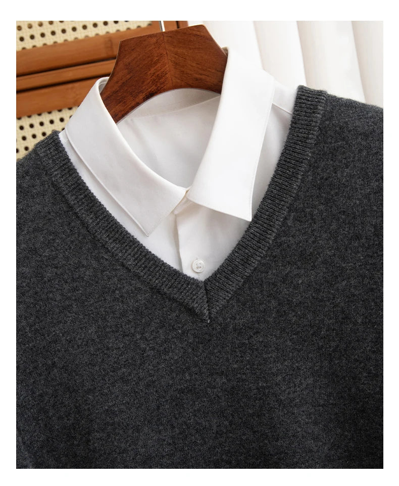 Men Merino Wool Sweater V-Neck Pullover Autumn Winter Cashmere in USA