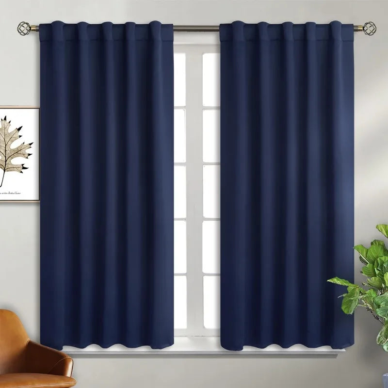 Navy Blue Elegant Blackout Curtains Rod Pocket in USA