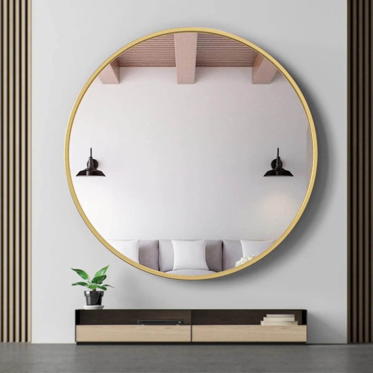 Round Wall Mirror Large Gold Wall Mounted Circle Mirror in USA.