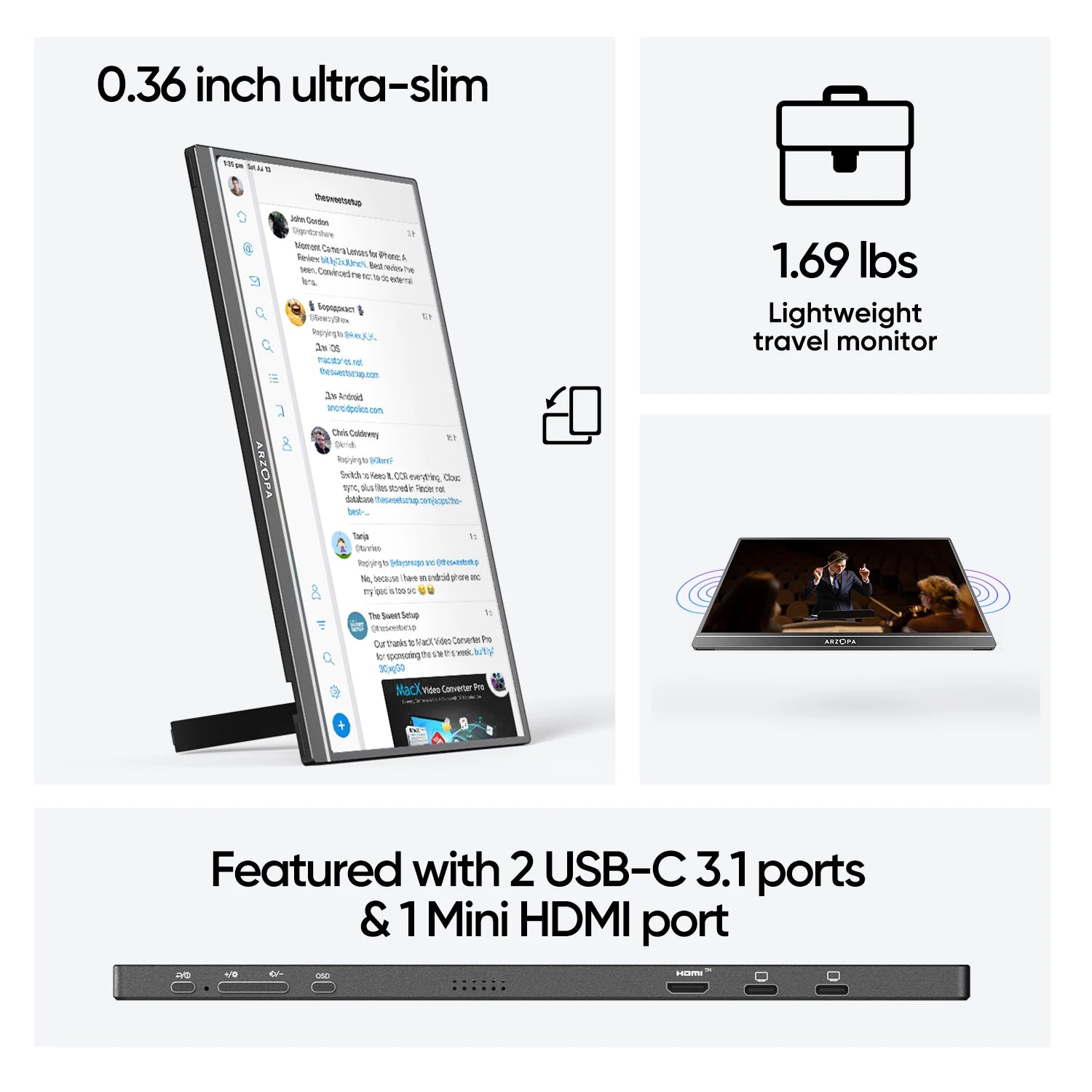 ARZOPA 17.3 FHD Portable Monitor 1080P External Display IPS Screen wit