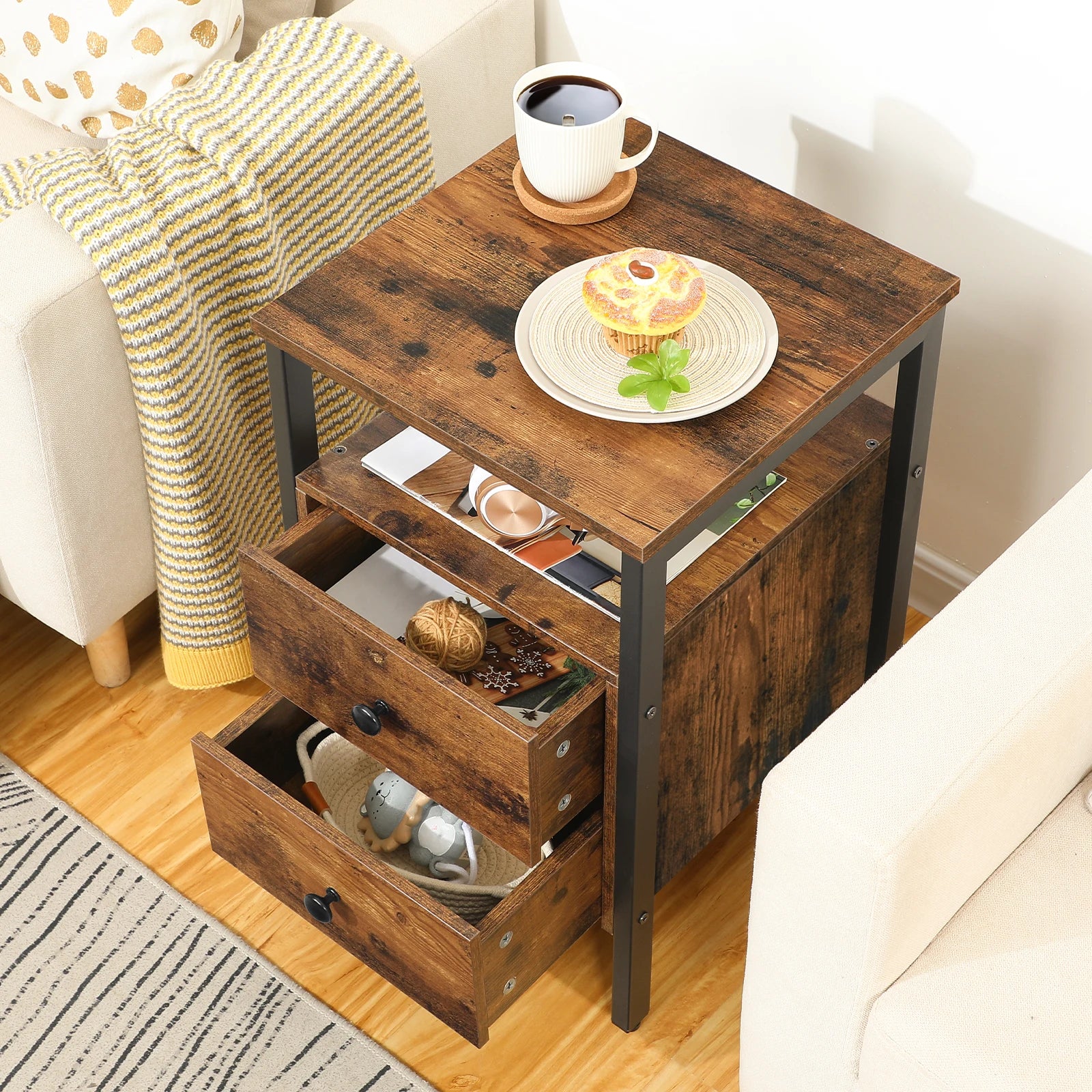 HOOBRO Nightstand Bedside Table Drawers Storage Shelves IN USA.