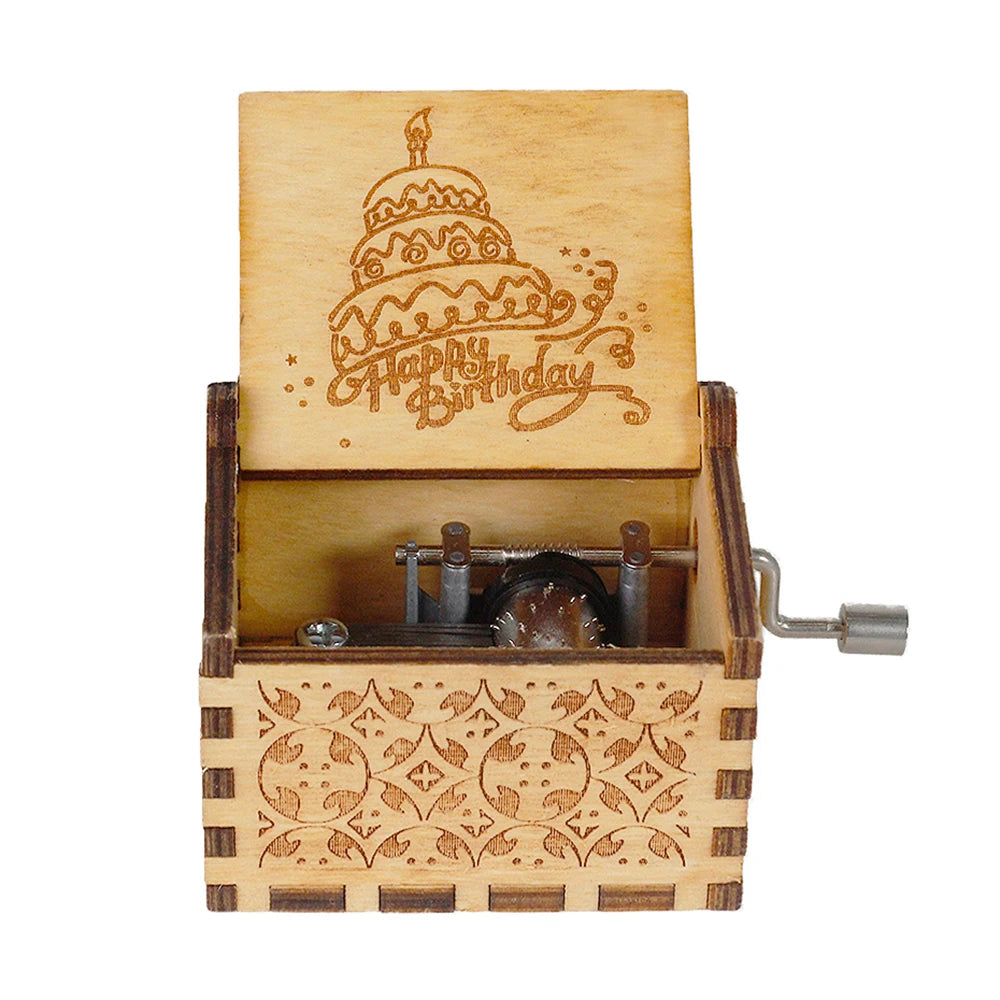 Happy Birthday Wooden Hand Cranked Carved Music Box in USA