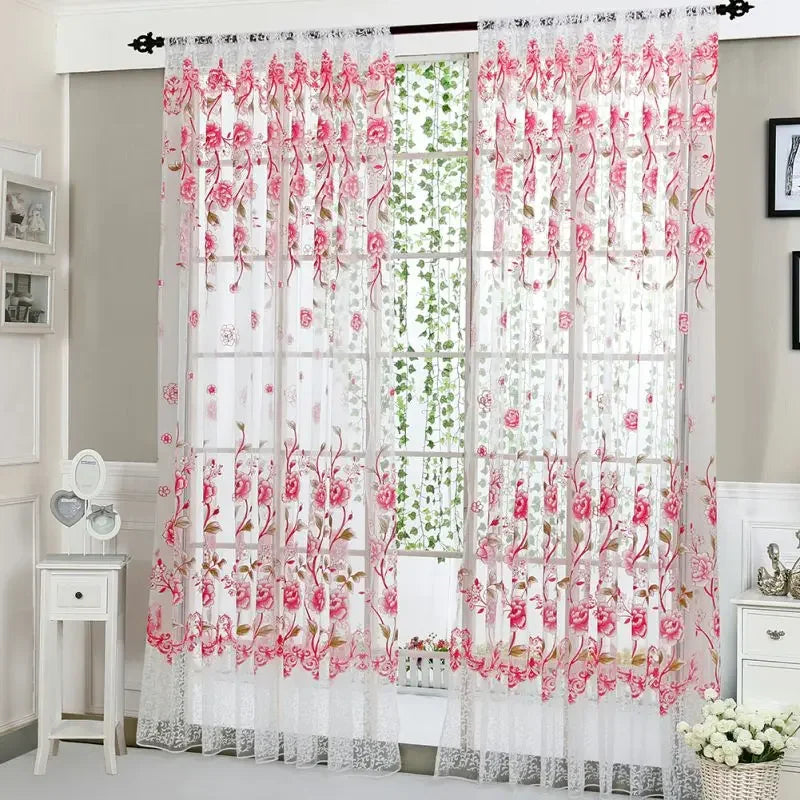 Peony Tulle Curtains Kitchen Door Window Living Room in USA