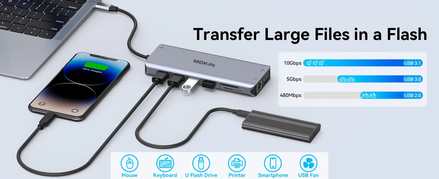 MOKiN USB HUB HDMI DP VGA Gigabit Ethernet USB IN USA.