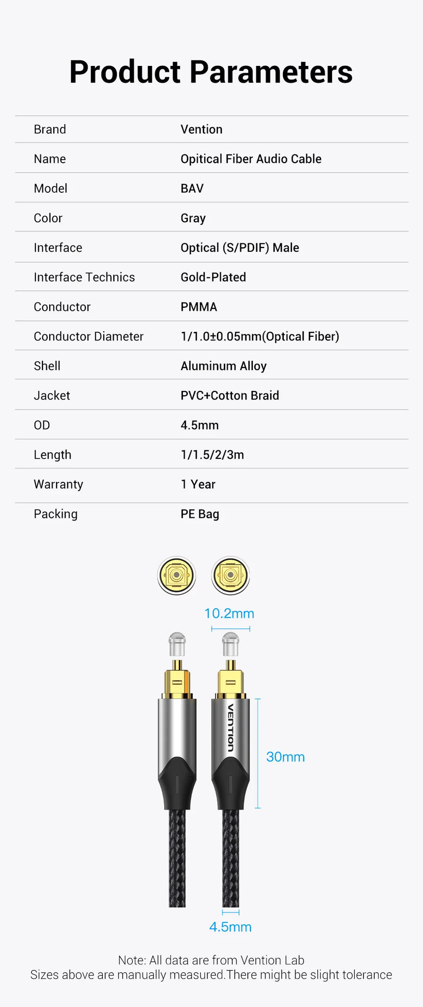 Vention Digital Optical Audio Cable Toslink Coaxial Cable in USA.