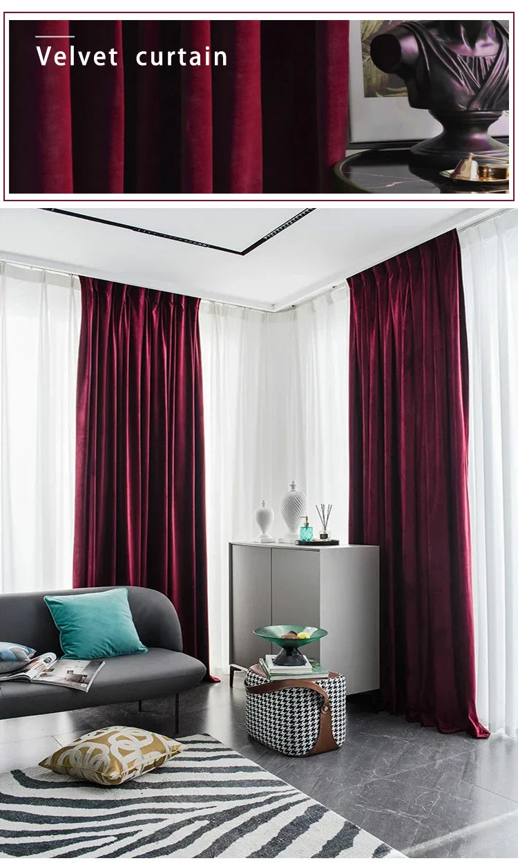 Solid Color Velvet Curtains Living Room Bedroom Blackout in USA