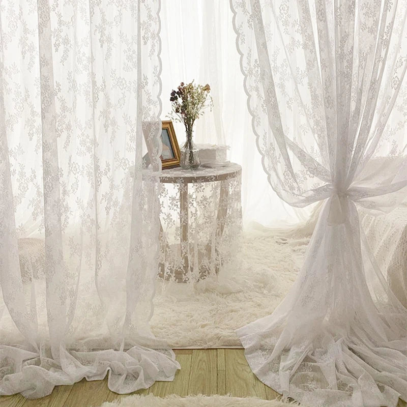 Pastoral White Tulle Sheer Window Curtains Voile Organza in USA.