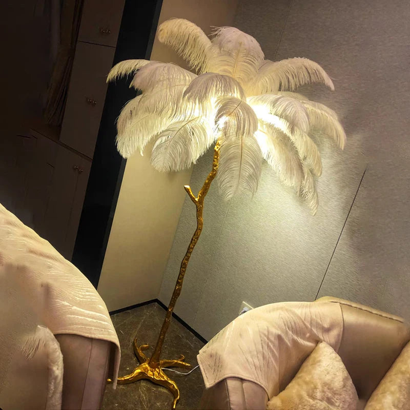 Nordic Ostrich Feather Led Floor Lamp Resin Copper IN USA.