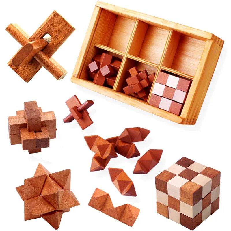 Wooden Puzzle Box Set Intelligent Unlock Toy Kong Ming in USA