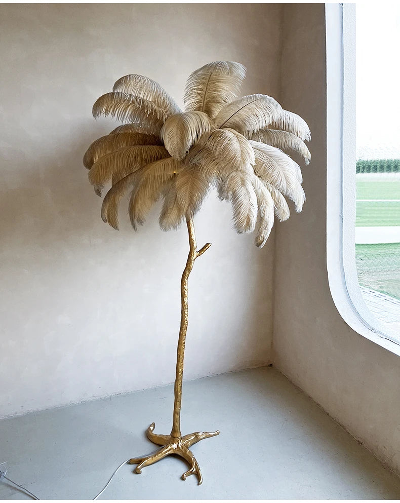 Nordic Ostrich Feather Led Floor Lamp Resin Copper IN USA.