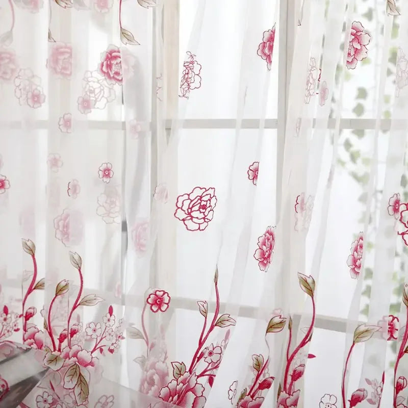 Peony Tulle Curtains Kitchen Door Window Living Room in USA