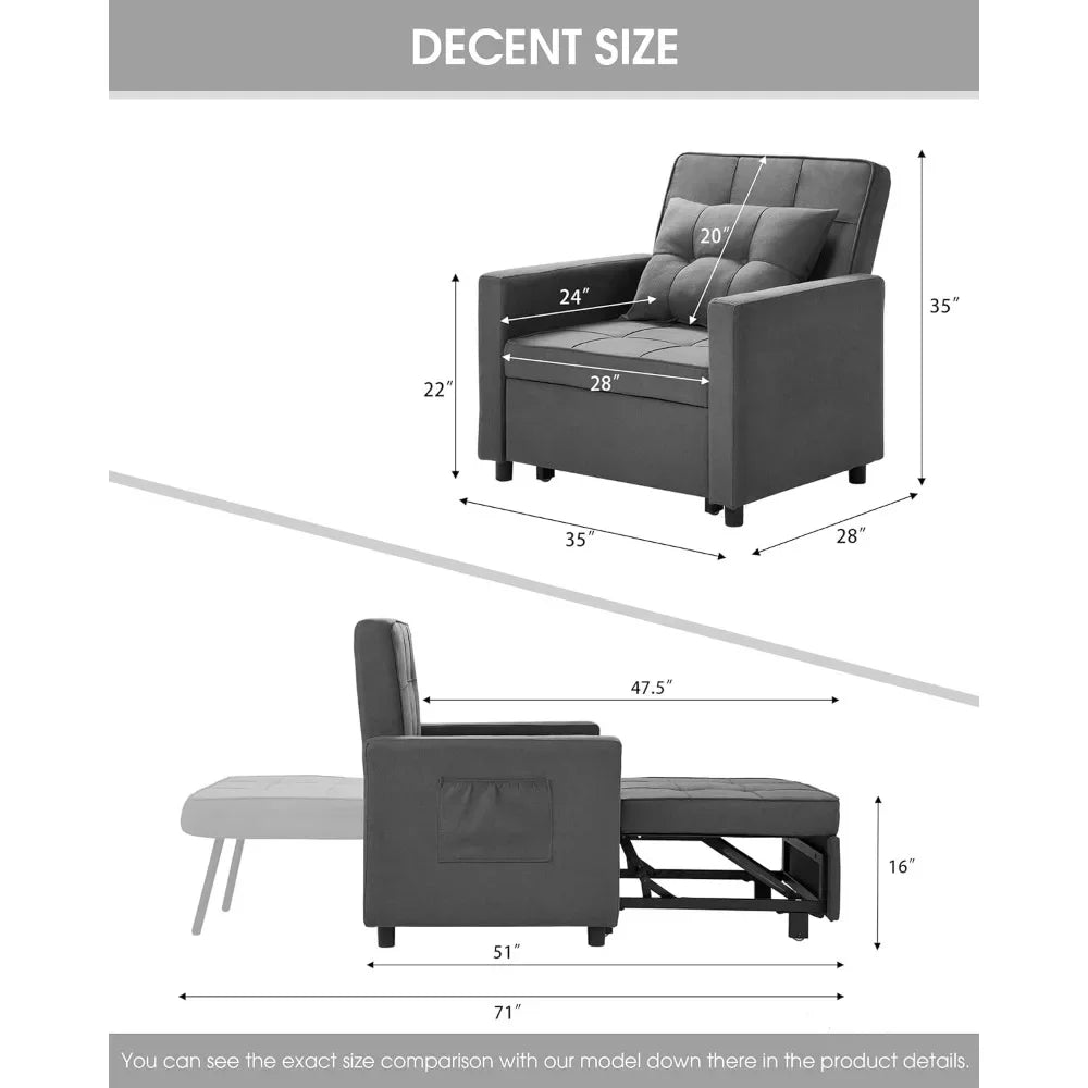 Bed Stepless Adjustable Back& Arm, Living Room Sleeper IN USA.