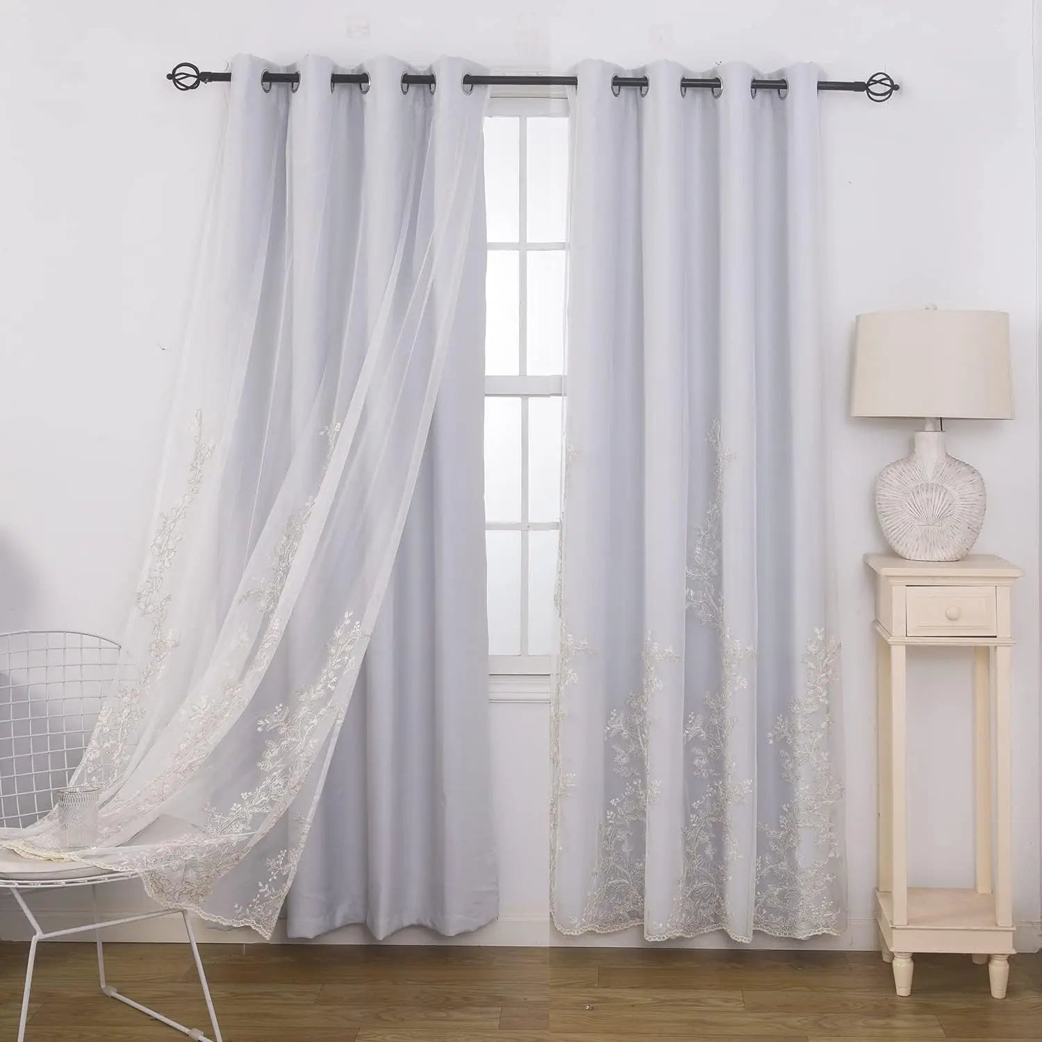 Double Layered Curtains Embroidered White Sheer in USA