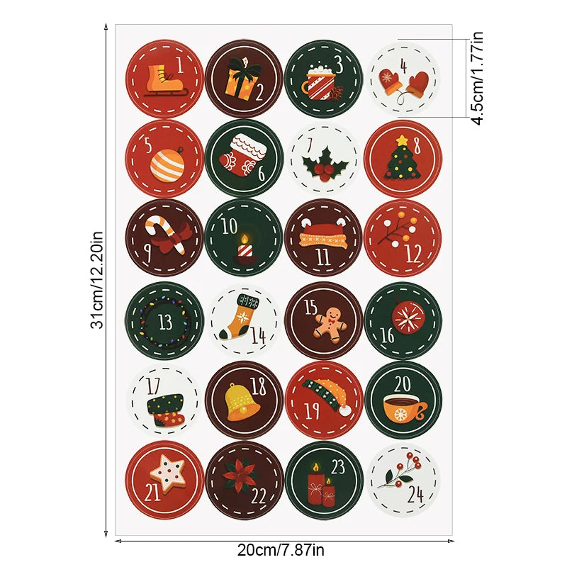 Christmas Countdown Gift Number Stickers Label Advent Calendar Xmas Gi