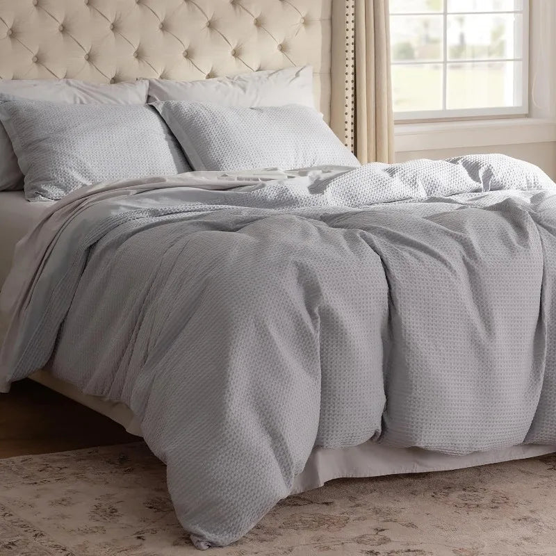 Cotton Waffle Weave Coconut White Duvet Cover Set