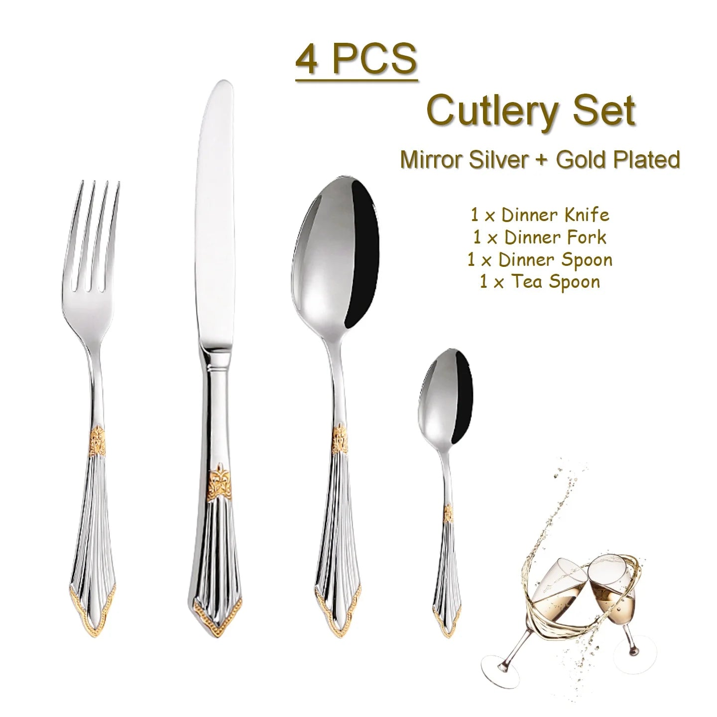 PCS Luxury Gold Plated Flatware Set Dishwasher Safe