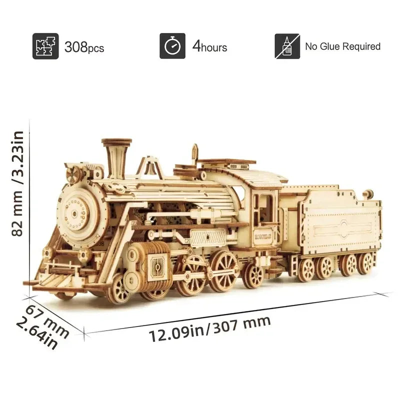 Locomotive Model DIY Wooden Puzzle Building Block Kits in USA