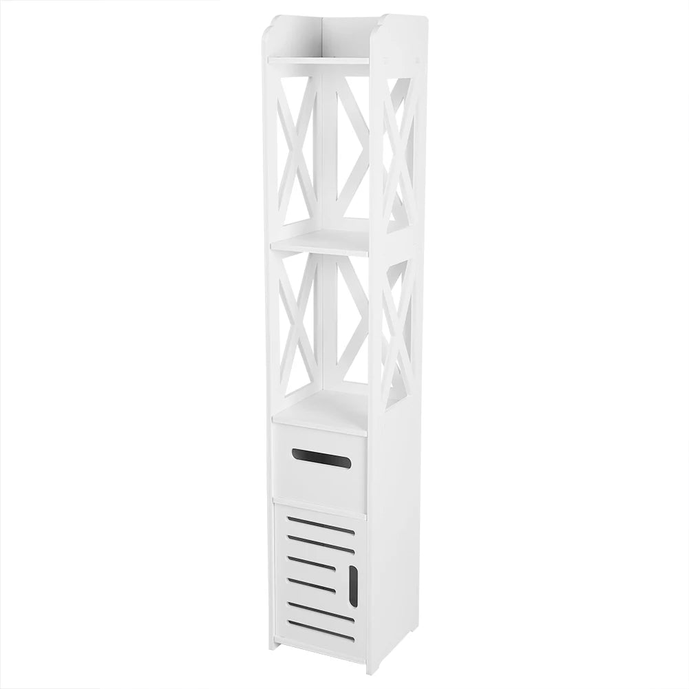 White Wooden Bathroom Cabinet Shelf Cupboard Bathroom Storage