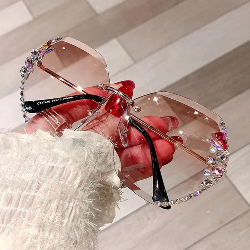 Luxury Brand Design Vintage Rimless Rhinestone Sunglasses Women in USA