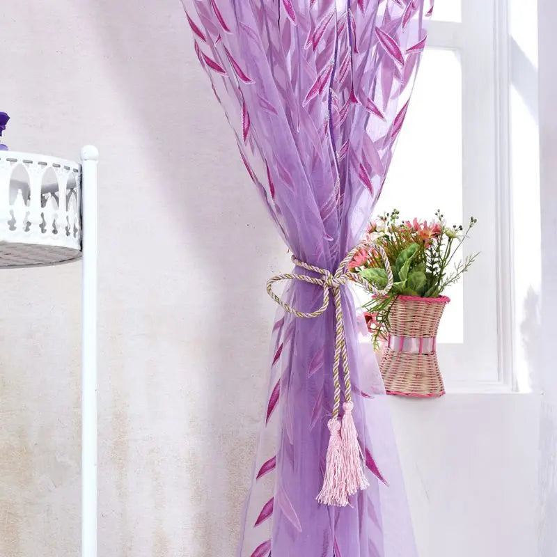 Green Purple Willow Sheer Curtains Window Yarn for Living Room Tulle C