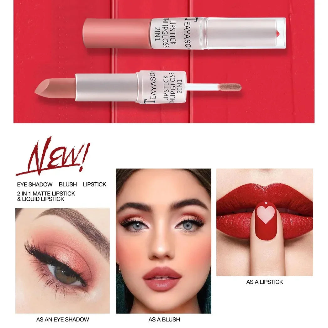 Double Head Lip Gloss Matte Velvet Sexy Red Tint Liquid Lipstick in USA