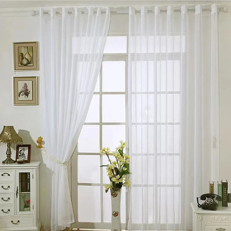 Asazal White Tulle Sheer Bay Window Gauze Curtains IN USA.