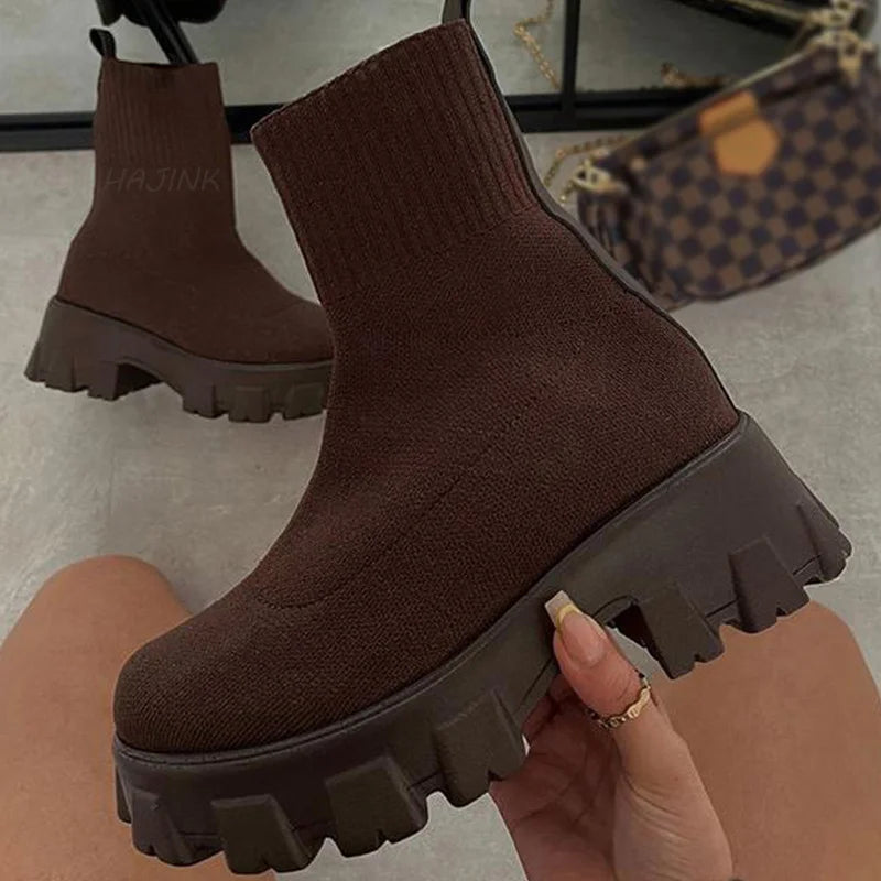 Women Boots Short Knitting Platform Boots Autumn Winter Shoes in USA