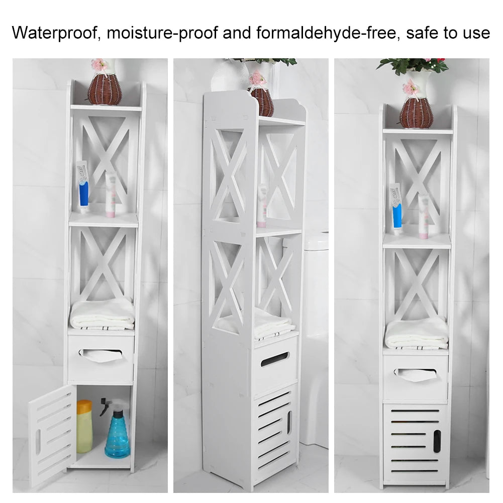 White Wooden Bathroom Cabinet Shelf Cupboard Bathroom Storage