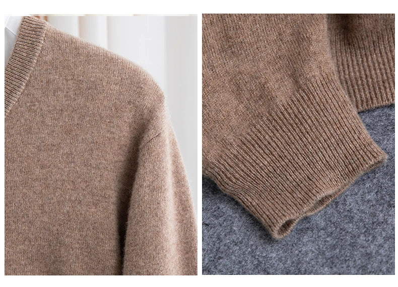 Men Merino Wool Sweater V-Neck Pullover Autumn Winter Cashmere in USA