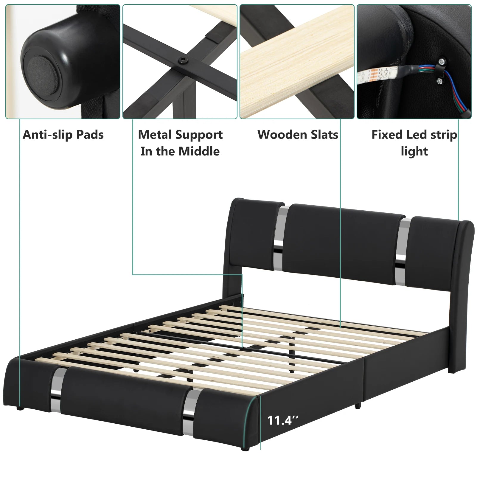 Queen/Full LED Bed Frame Adjustable Headboard, Modern in USA.