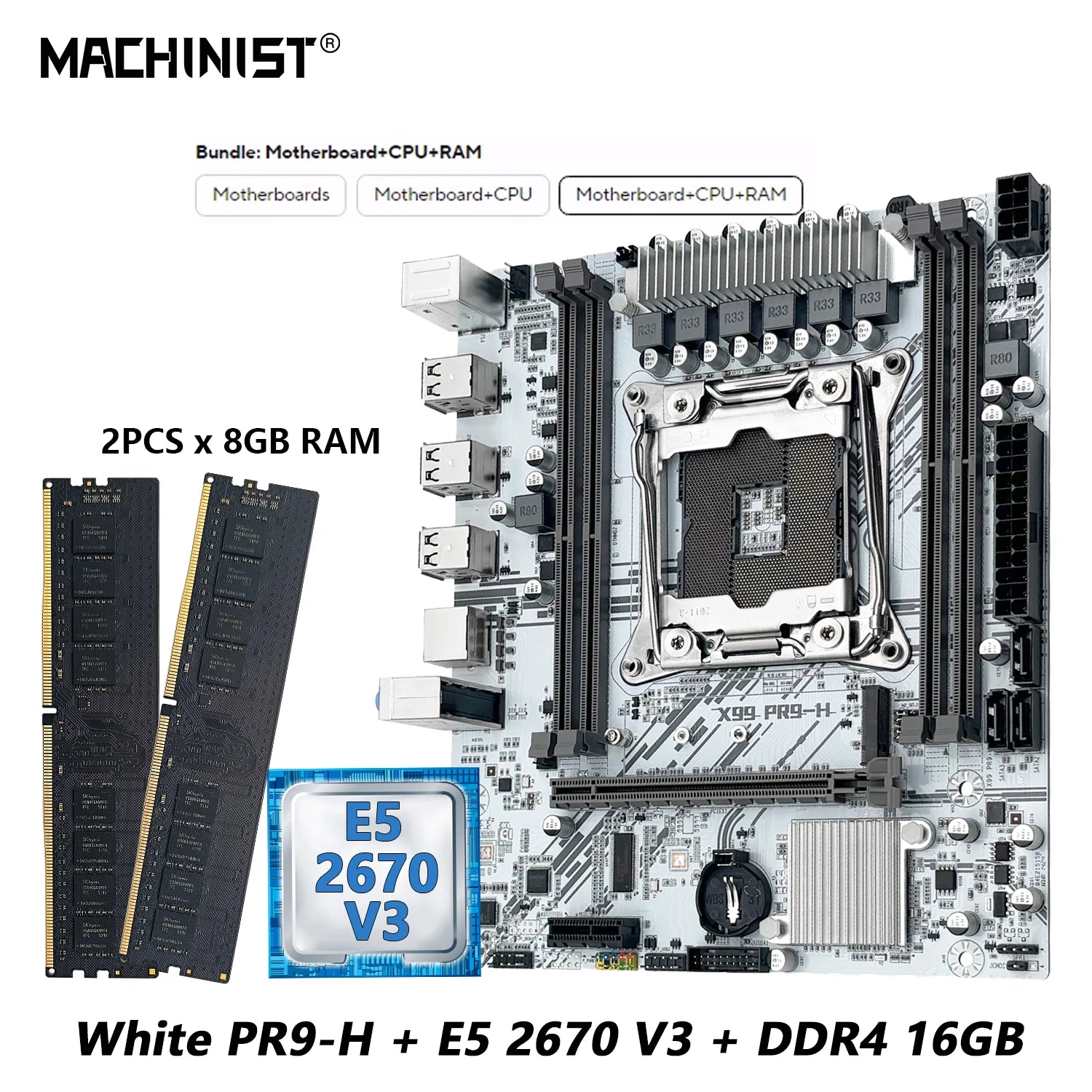 MACHINIST X99 PR9-H White Motherboard Set kit With Intel Xeon E5 2670 