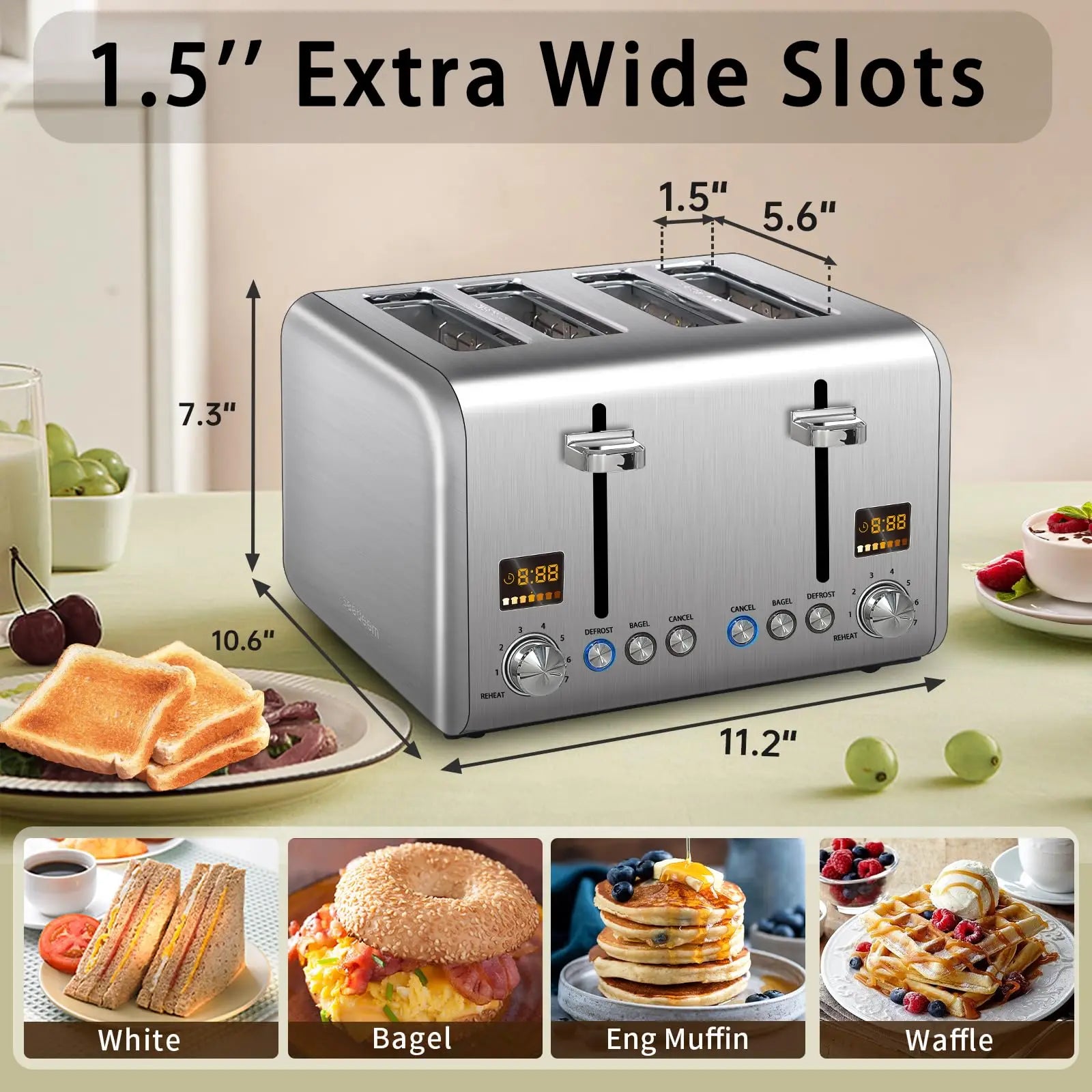 Toaster,Stainless,Smart Control, Bread Shade Settings, IN USA.