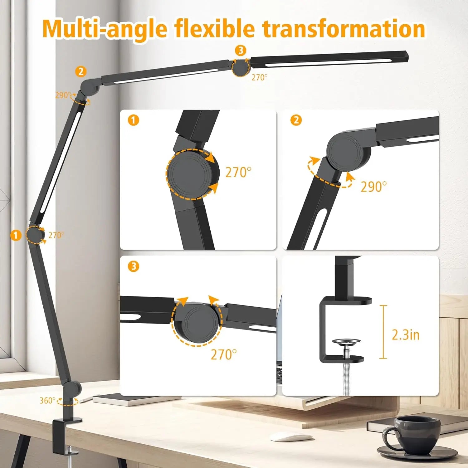 LED Desk Lamp Clip, Multi-Angle Flexible Segment Light Source IN USA.