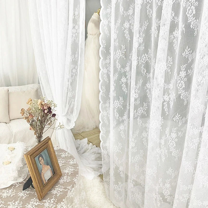 Pastoral White Tulle Sheer Window Curtains Voile Organza in USA.