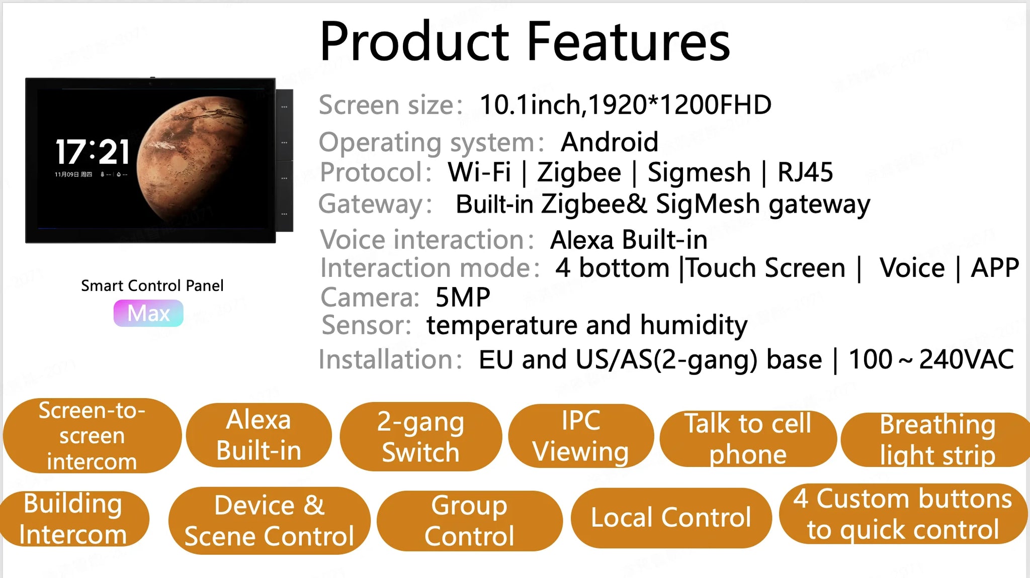 Smart Home Control Panel Max Touch Screen Bluetooth in USA.