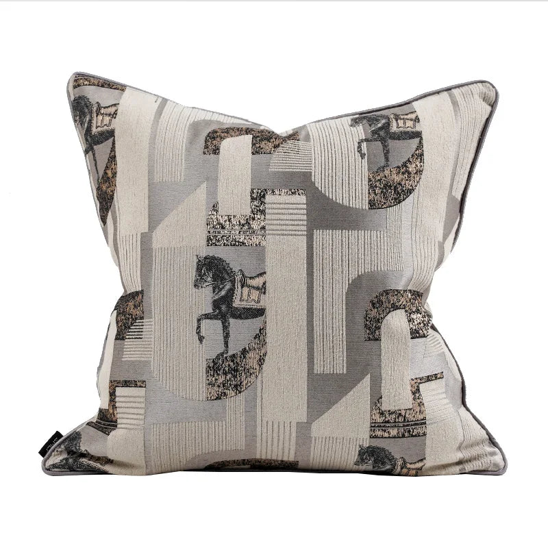 Modern Horse Geometry Jacquard Pillow Covers Luxury Multi-Textured