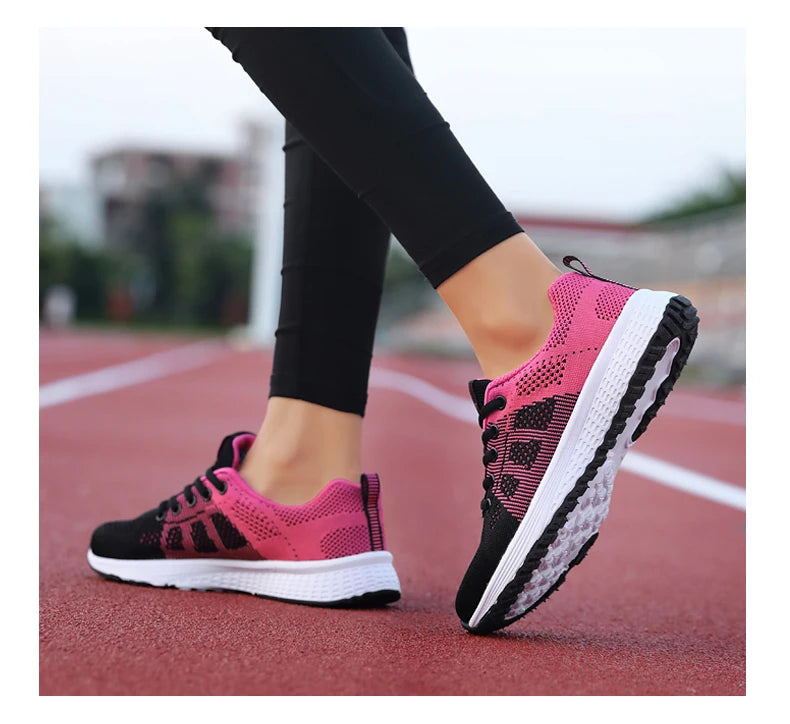 Women Casual Shoes Breathable Walking Mesh Lace Up Flat Shoes in USA