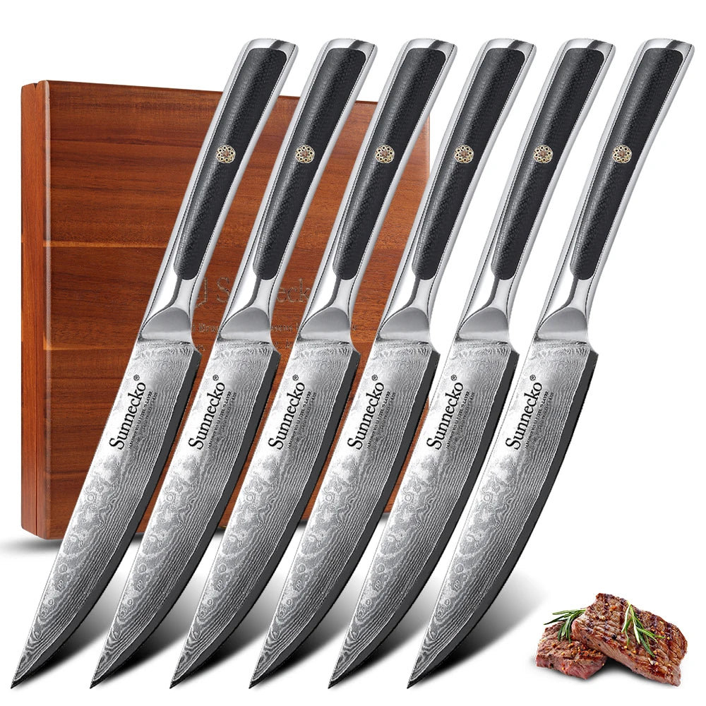 Sunnecko Utility Steak Knives High Quality VG10 Damascus in USA.