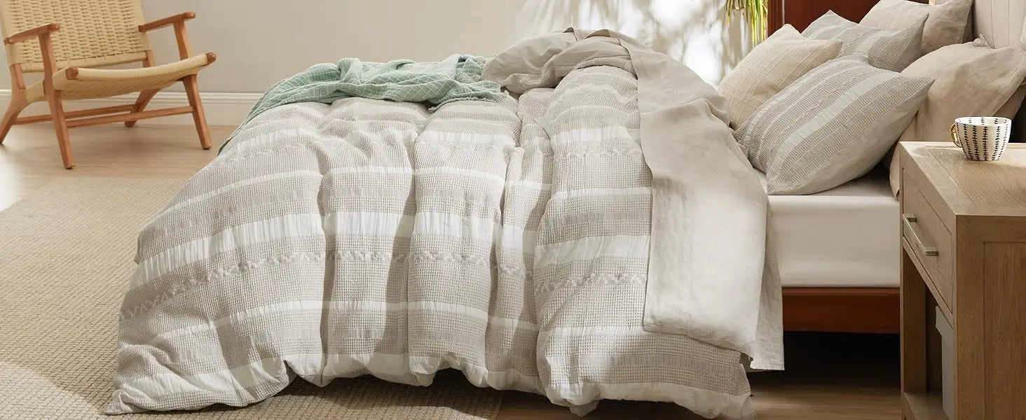 Bedsure Waffle Weave Duvet Cover Cotton Boho Duvet Cover Set