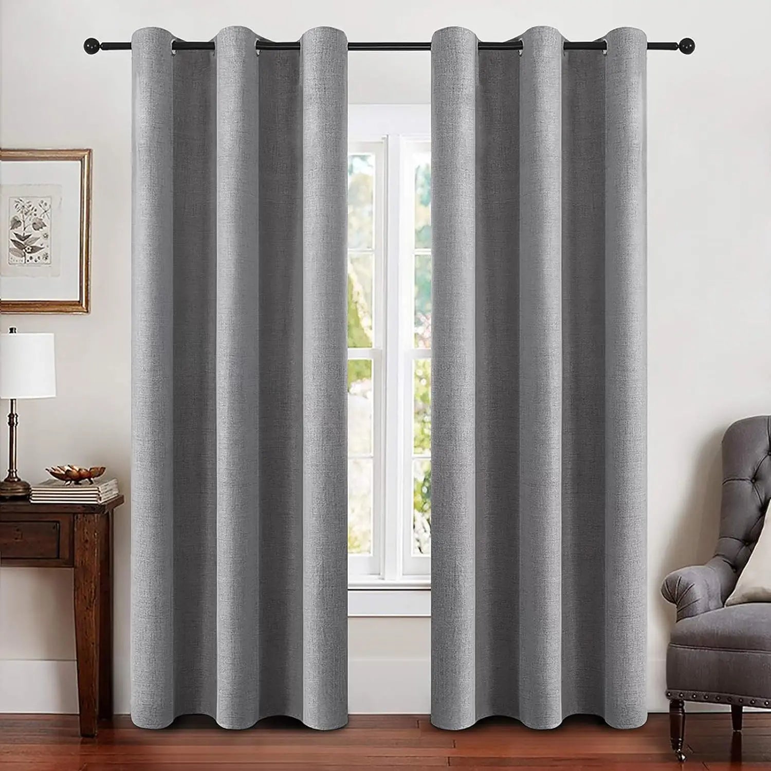 Blackout Linen Textured Curtains for Bedroom Solid Thermal Insulated G